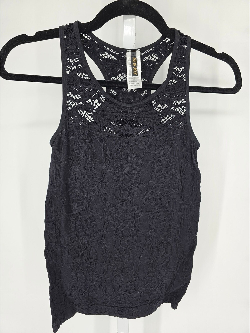 Vintage Y2K New Mix Womens OS Sleeveless Open Knit Lace Top Black